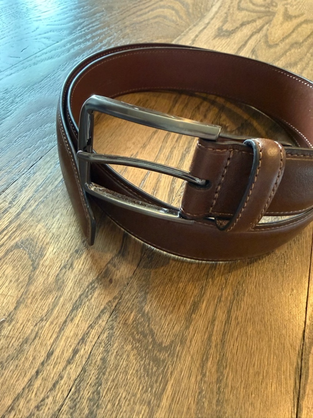 Perry Ellis Men's Classic Brown Leather Belt with Metal Buckle size 32